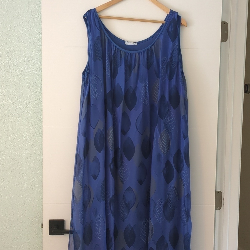 Made in Italy Paprika Silk blend vibrant blue lagenlook maxi dress vacation Sz16